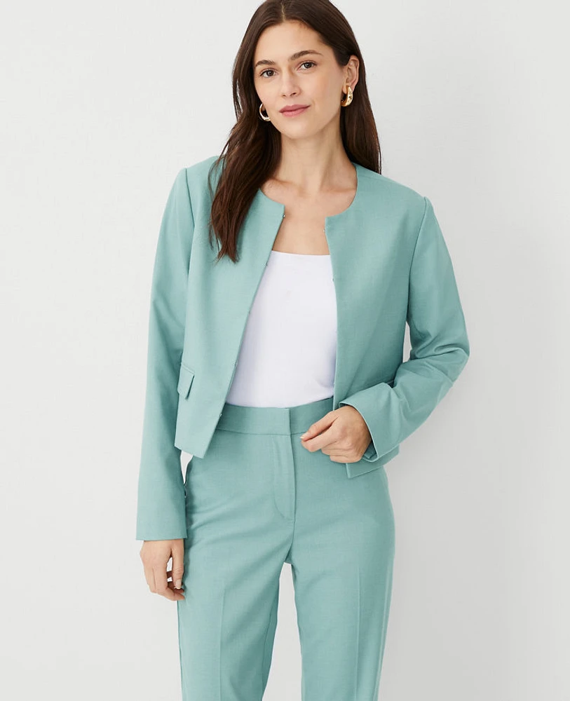 Ann Taylor The Petite Crew Neck Jacket Texture Peacock Teal Melange Women's