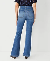 Ann Taylor Petite High Rise Patch Pocket Flare Jeans Bright Medium Stone Wash Women's