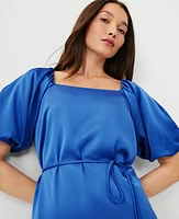 Ann Taylor Petite Puff Sleeve Square Neck Dress Dazzling Blue Women's