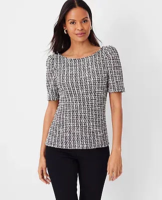 Ann Taylor Petite Boucle Puff Sleeve Top