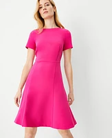 Ann Taylor Petite Short Sleeve Flare Dress Size 0 Hot Pink Poppy Women's