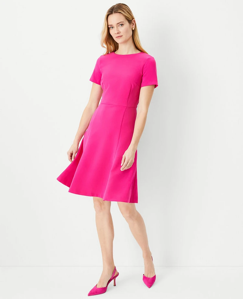 Ann Taylor Petite Short Sleeve Flare Dress Size 0 Hot Pink Poppy Women's