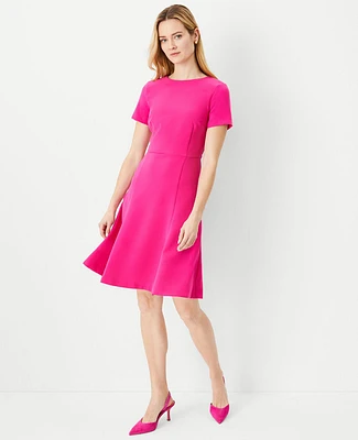 Ann Taylor Petite Short Sleeve Flare Dress Size 0 Hot Pink Poppy Women's