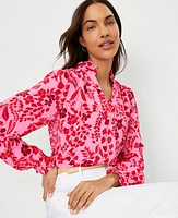 Ann Taylor Petite Floral Ruffle Button Top Peppermint Stick Women's