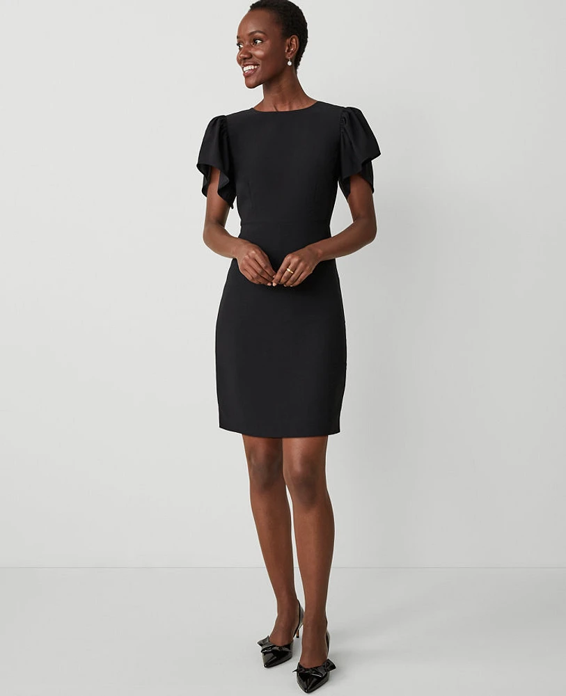 Ann Taylor Flutter Sleeve Flare Dress Black Women's