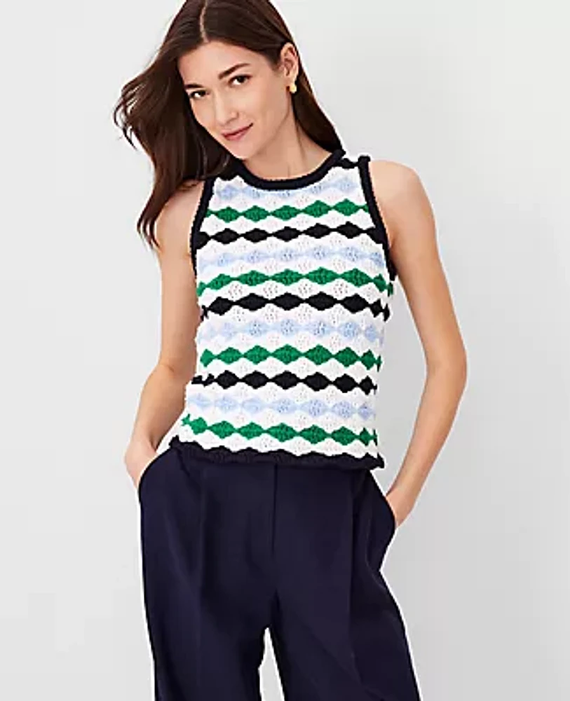 Ann Taylor Petite Striped Crochet Halter Shell Top