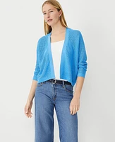 Ann Taylor Petite Mesh Stitch Open Cardigan Cerulean Blue Women's