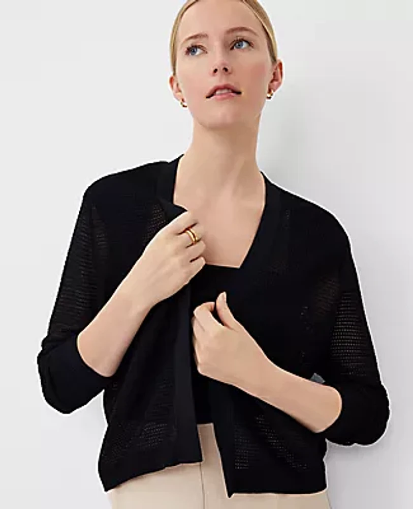 Ann Taylor Petite Mesh Stitch Open Cardigan