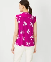 Ann Taylor Petite Mixed Media Ruffle Shell Top Magenta Shadow Women's