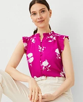 Ann Taylor Petite Mixed Media Ruffle Shell Top Magenta Shadow Women's