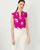 Ann Taylor Petite Mixed Media Ruffle Shell Top Magenta Shadow Women's