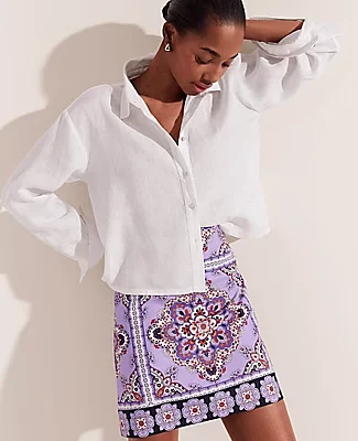 Ann Taylor Petite Tile Border Cotton Linen Skirt