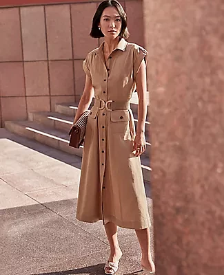 Ann Taylor Petite Linen Blend Collared Midi Dress