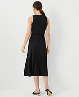 Ann Taylor Petite V-Neck Button Flare Midi Dress Women's