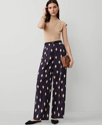 Ann Taylor Geo Pleated Wide-Leg Pant Night Sky Women's