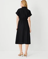 Ann Taylor Petite Crossover Collared Midi Shirtdress Black Women's