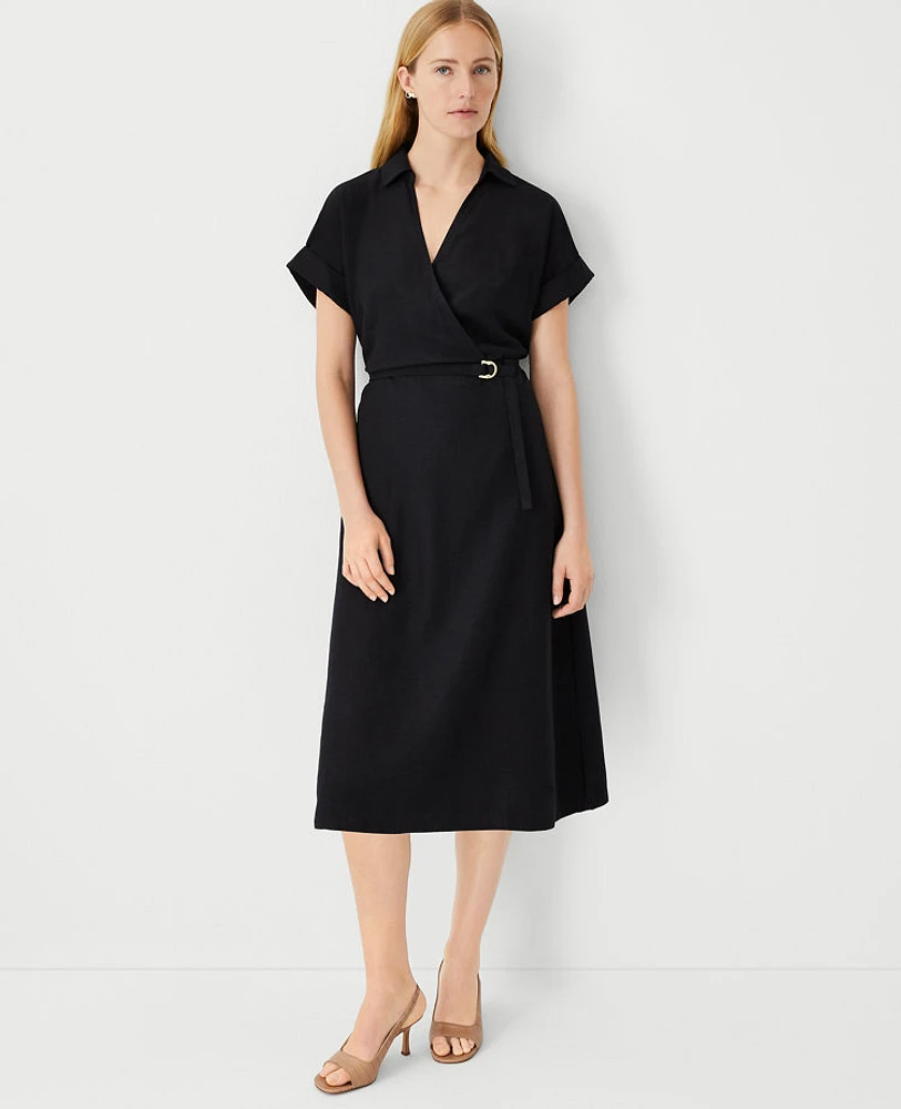 Ann Taylor Petite Crossover Collared Midi Shirtdress Black Women's