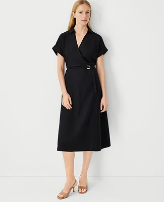 Ann Taylor Petite Crossover Collared Midi Shirtdress Black Women's