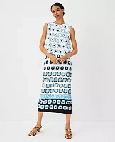 Ann Taylor Petite Geo Border Linen Blend Midi Column Skirt