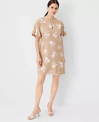 Ann Taylor Petite Linen Blend Elbow Sleeve Shift Dress