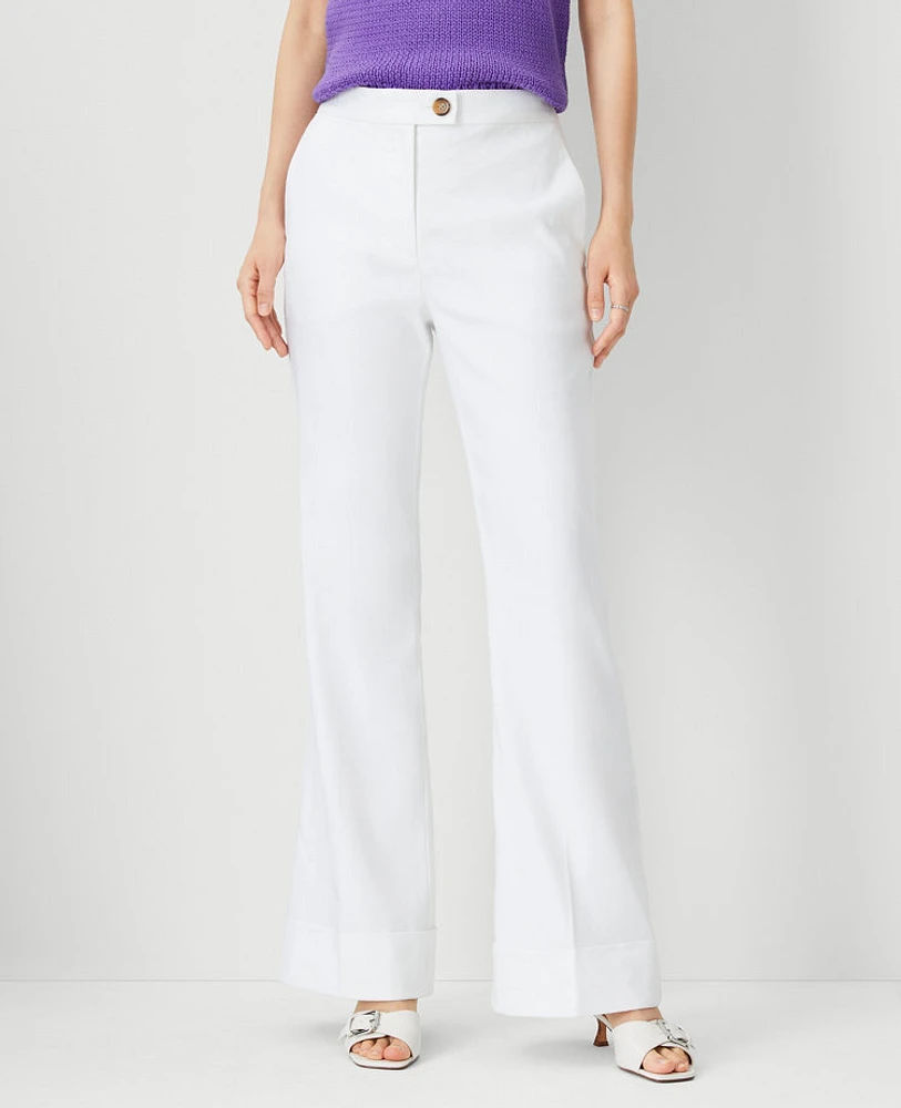 Ann Taylor The Petite Tab Waist Cuffed Trouser Pant in Linen Twill - Curvy Fit Size 0 White Women's