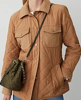 Ann Taylor AT Weekend Quilted Mixed Media Field Jacket Perfect Camel Women's