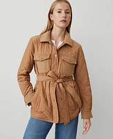 Ann Taylor AT Weekend Quilted Mixed Media Field Jacket Perfect Camel Women's