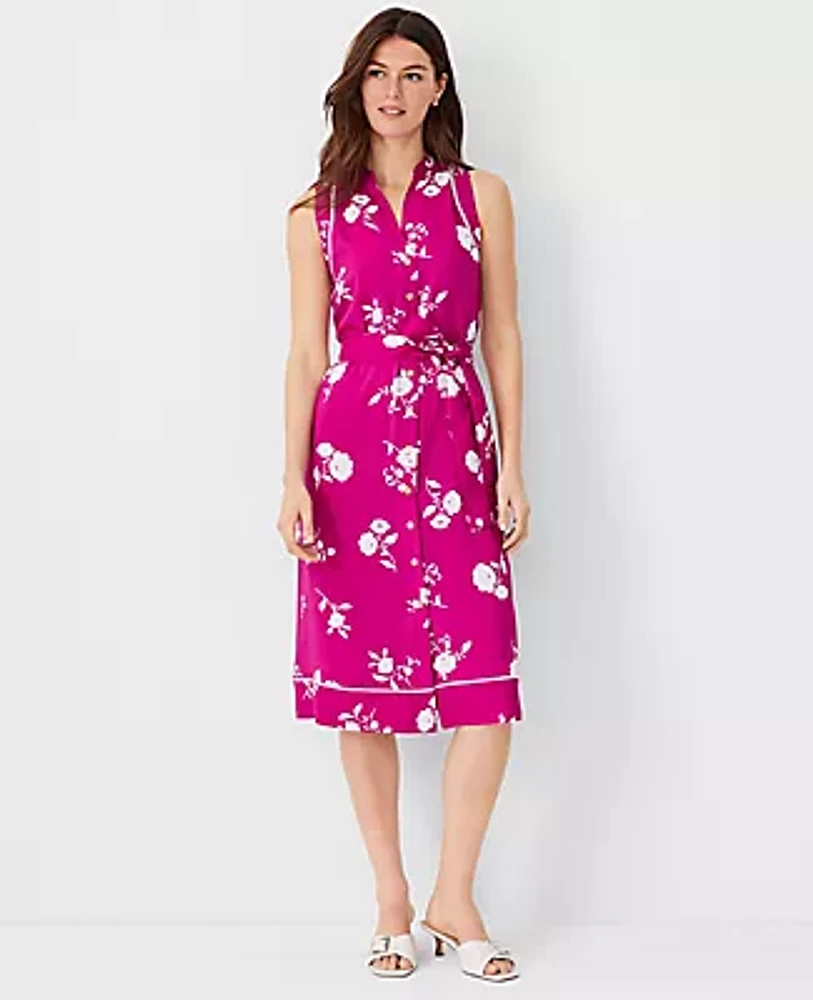 Ann Taylor Petite Floral Split Neck Midi Shirtdress