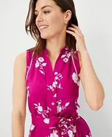 Ann Taylor Petite Floral Split Neck Midi Shirtdress Magenta Shadow Women's