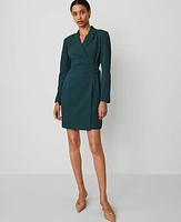 Ann Taylor Notched Lapel Tie Waist Sheath Dress Deep Slate Green Women's