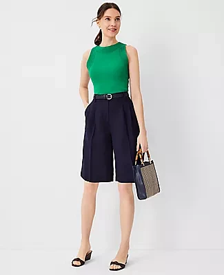 Ann Taylor Petite Pleated Long Shorts in Linen Blend