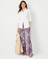 Ann Taylor The Petite Easy Palazzo Pant in Tiled Satin Size Small Lavender Latte Women's