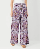 Ann Taylor The Petite Easy Palazzo Pant in Tiled Satin Size Small Lavender Latte Women's