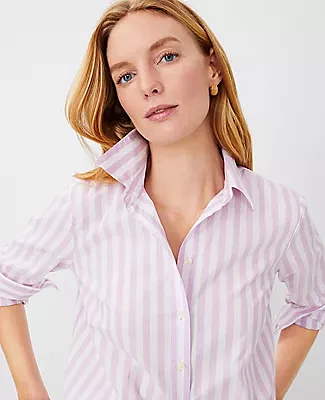 Ann Taylor Petite Striped Cotton Relaxed Perfect Shirt