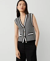 Ann Taylor Geo Stitch Sweater Vest Black/White Multi Women's