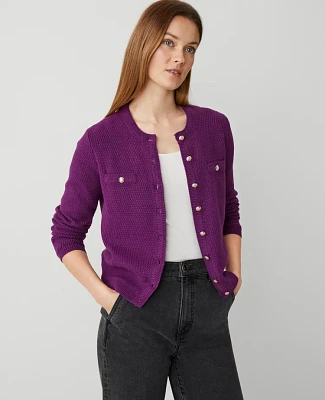 Ann Taylor Tuck Stitch Cardigan Size Medium Pulsar Purple Women's