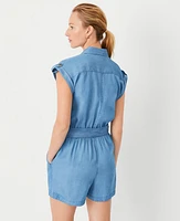 Ann Taylor Petite AT Weekend Dolman Romper Breezy Blue Chambray Women's