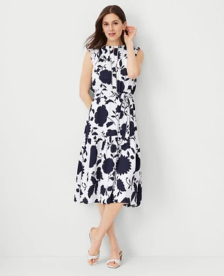 Ann Taylor Petite Floral Ruffle Flare Midi Dress White Women's