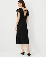 Ann Taylor Petite Embroidered V-Neck Midi Dress Black Women's