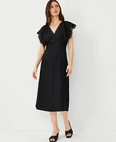 Ann Taylor Petite Embroidered V-Neck Midi Dress Black Women's