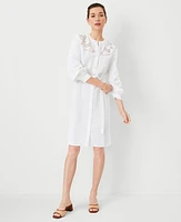 Ann Taylor Petite AT Weekend Eyelet Linen Blend Shirtdress White Women's