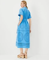 Ann Taylor Petite Eyelet Collared Midi Shirtdress Cerulean Blue Women's