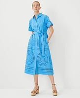 Ann Taylor Petite Eyelet Collared Midi Shirtdress Cerulean Blue Women's