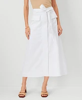 Ann Taylor Petite AT Weekend Linen Blend Cargo Midi Skirt Size 14 White Women's