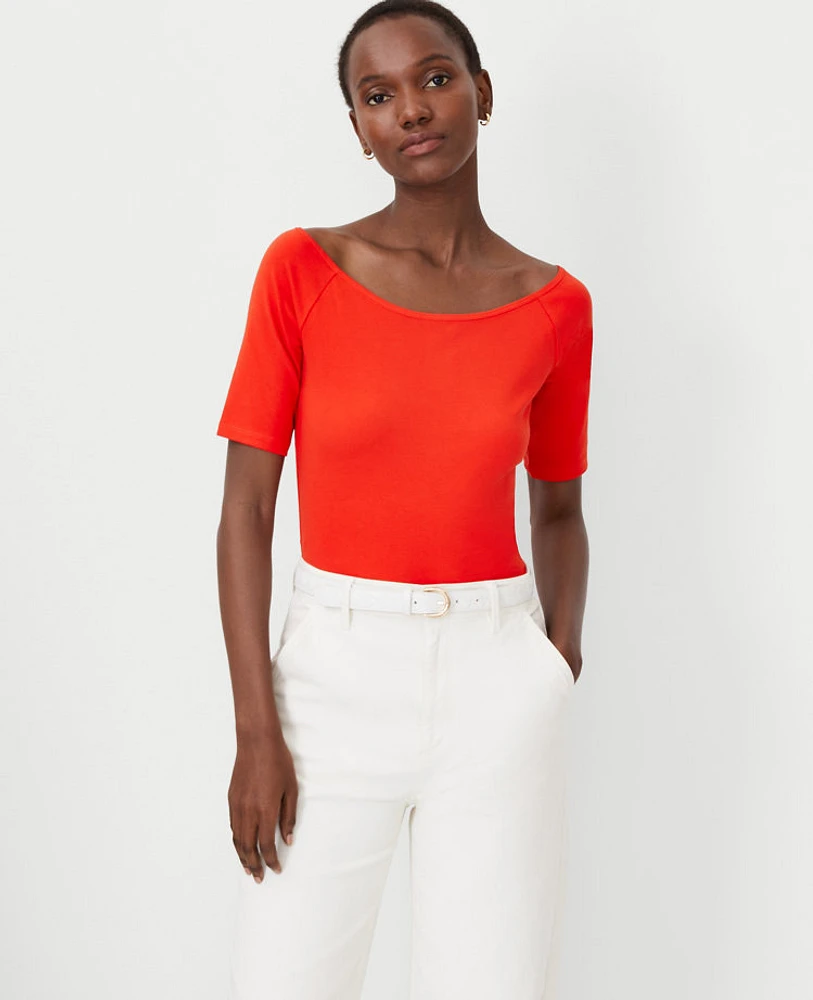 Ann Taylor Petite Wide Boatneck Top Fiery Red Women's