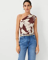 Ann Taylor Ruched One Shoulder Top Toasted Oat Women's