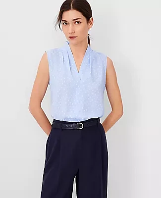 Ann Taylor Petite Geo Pleated V-Neck Top
