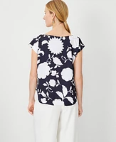 Ann Taylor Petite Floral Boatneck Top Night Sky Women's