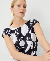 Ann Taylor Petite Floral Boatneck Top Night Sky Women's