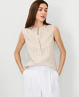 Ann Taylor Petite Linen Blend Split Neck Popover Top Baguette Women's